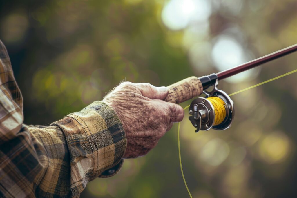 man's hand holding fishing rod