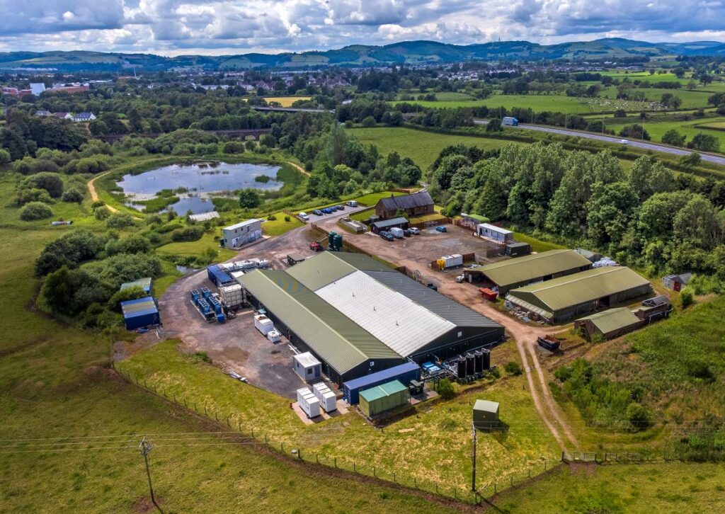 Aerial view Holywood Breeding Centre, with Dumfries in background