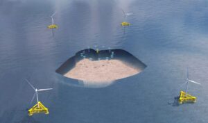 The submersible cages can be co-located with a floating wind farm