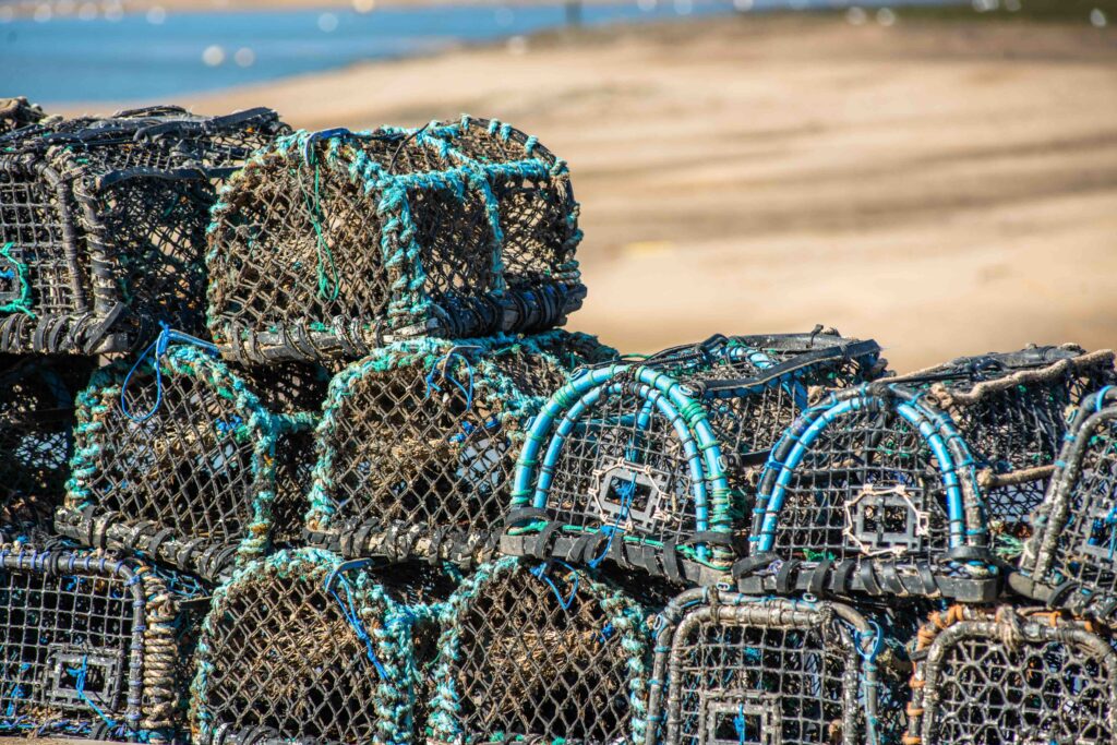 crab and lobster pots on beach