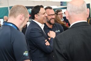 Anas Sarwar (centre) with Salmon Scotland at Aquaculture UK