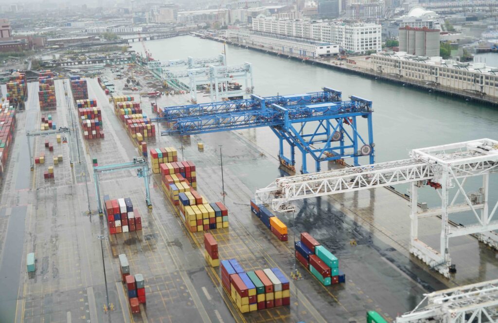 Aerial view of cargo harbor in Boston