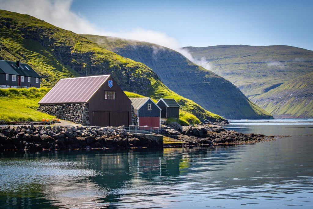 Village by a fjord, Faroe Islands