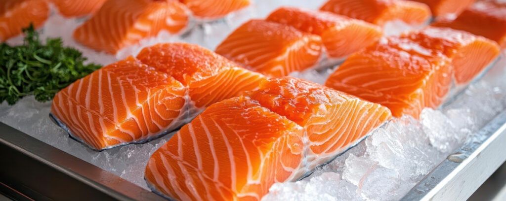 Salmon fillets on ice