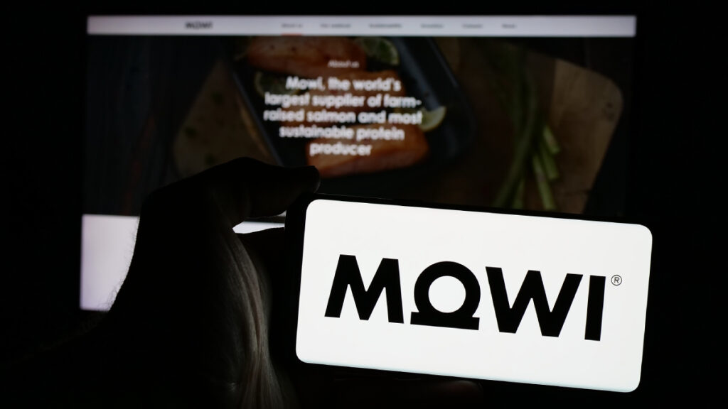 Mowi corporate logo on phone