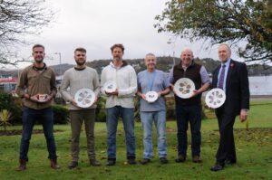 (L-R) Tom Ashton; Swein Thomson; Lars Mack (Colonsay Oysters); Andre Hughes, Loch Fyne; Craig Archibald; Nick Lake, ASSG, representing Inverlussa Shellfish